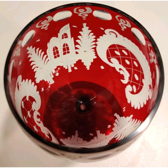 Vtg EGERMANN Ruby Wine Glass Stag Red Staining Bohemian Baroque 2.5x4.5" - Picture 10 of 16